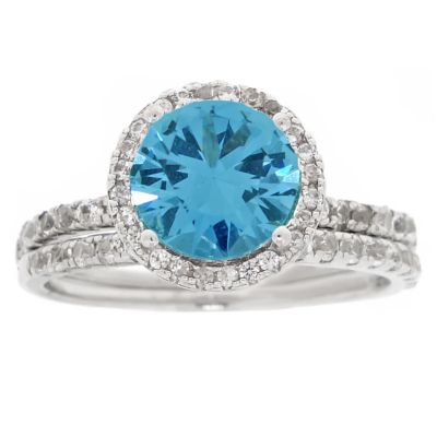 Gemminded Lab Created Women's Round Blue Topaz and White Topaz Sterling Silver Ring, 7