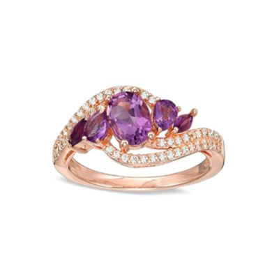 Gemminded Lab Created Women's Rose Gold Plated Sterling Silver Amethyst & White Topaz Ring, 6