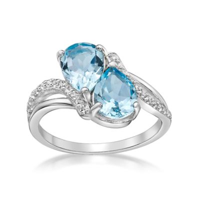 Gemminded Lab Created Women's Sterling Silver Gemstone & White Topaz Ring, Blue, 6