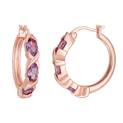 Gemminded Women's Rose Gold Plated Sterling Silver Amethyst Earrings