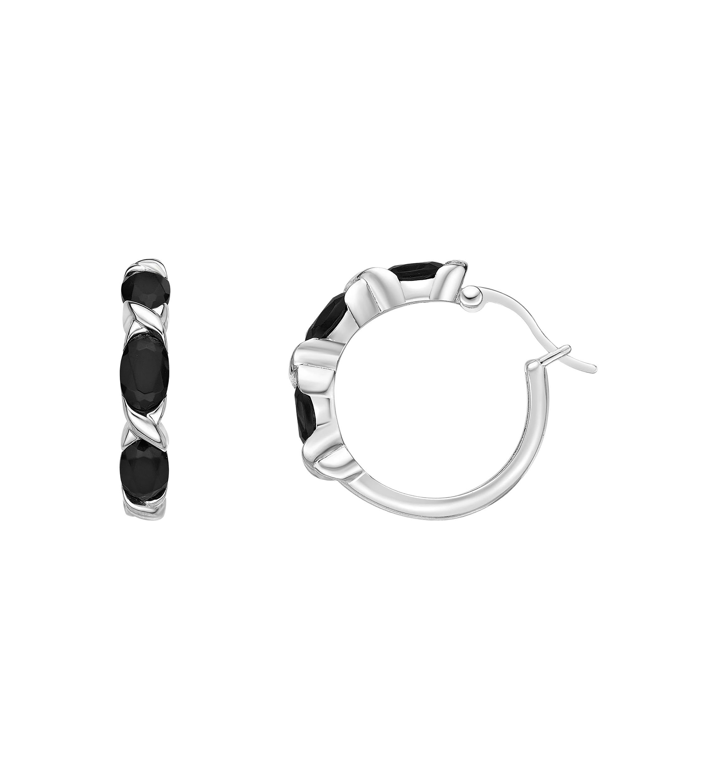 3.3 ct. t.w. Black Onyx Hoop Earrings in Sterling Silver
