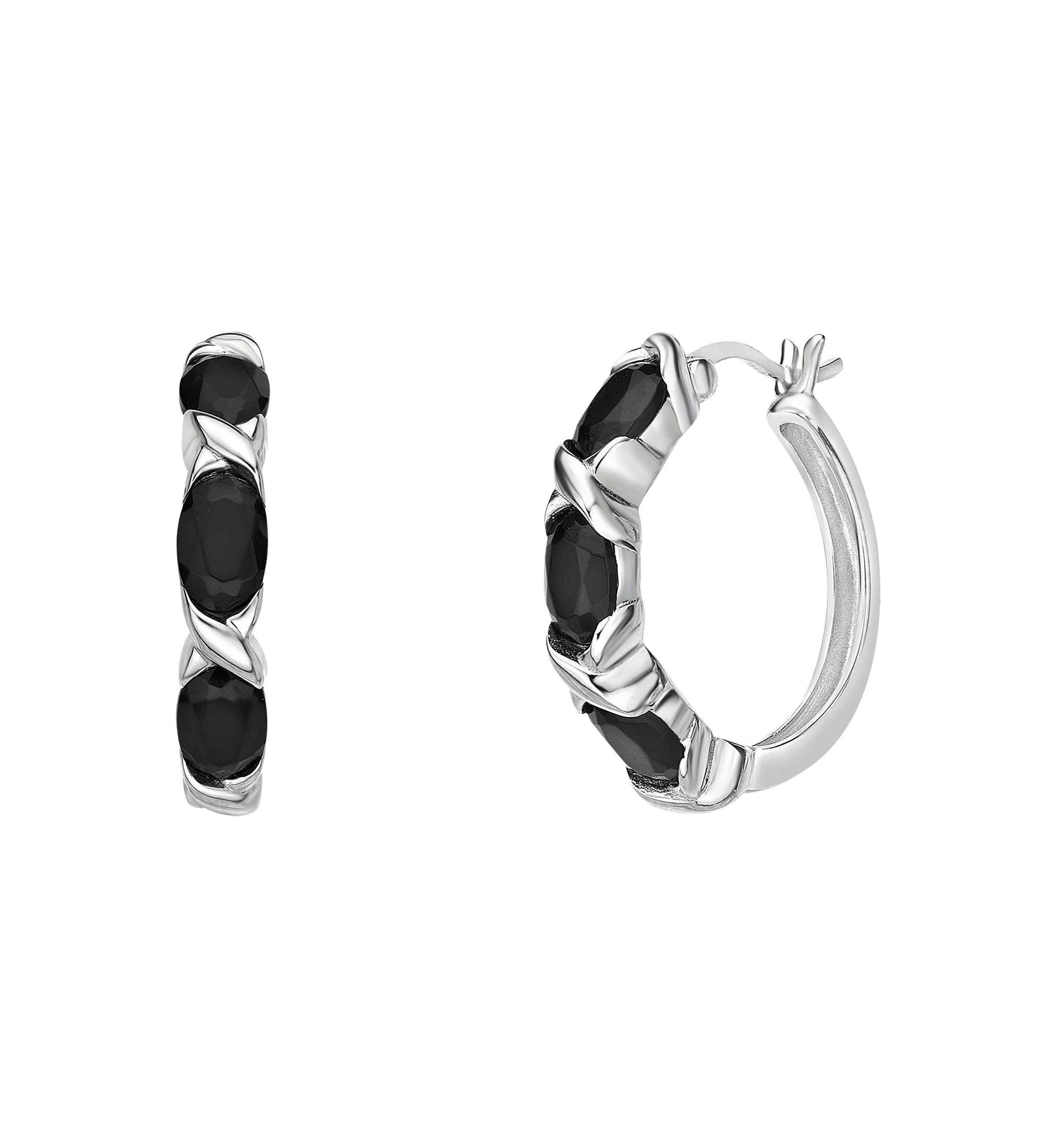 3.3 ct. t.w. Black Onyx Hoop Earrings in Sterling Silver