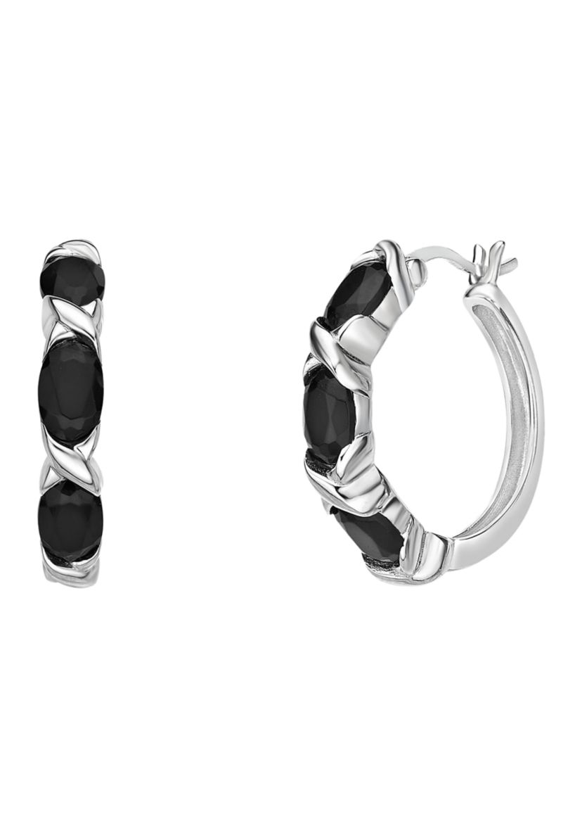 3.3 ct. t.w. Black Onyx Hoop Earrings in Sterling Silver