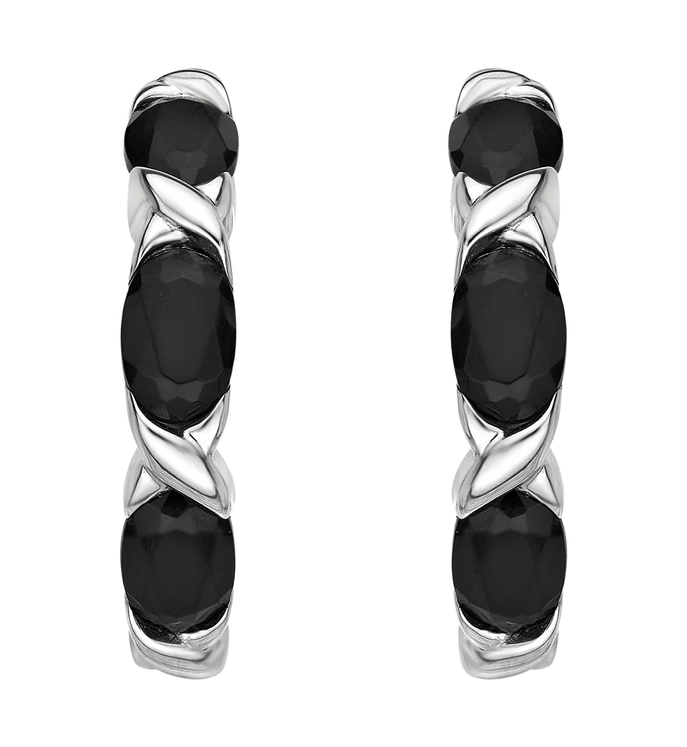 3.3 ct. t.w. Black Onyx Hoop Earrings in Sterling Silver