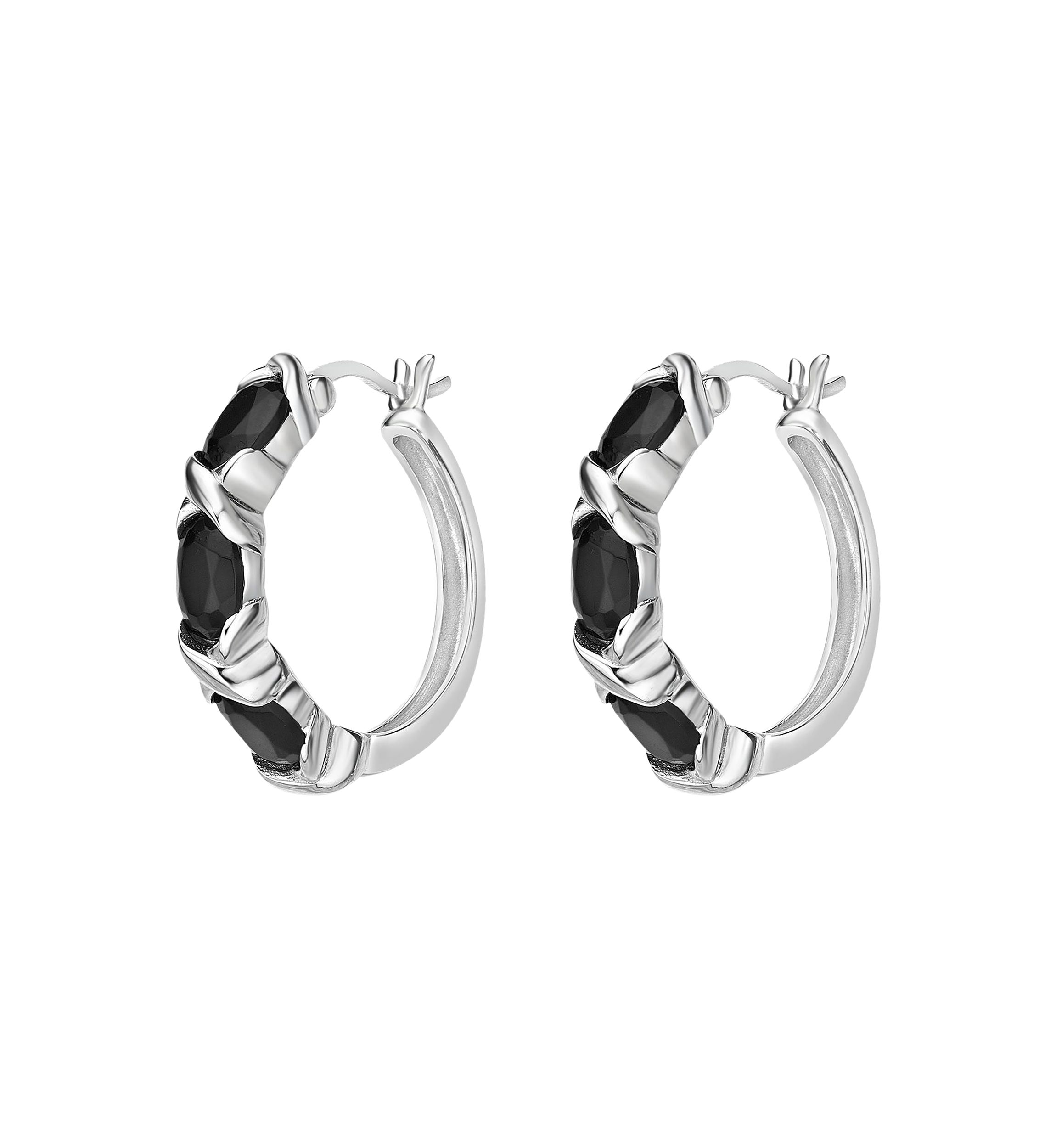 3.3 ct. t.w. Black Onyx Hoop Earrings in Sterling Silver