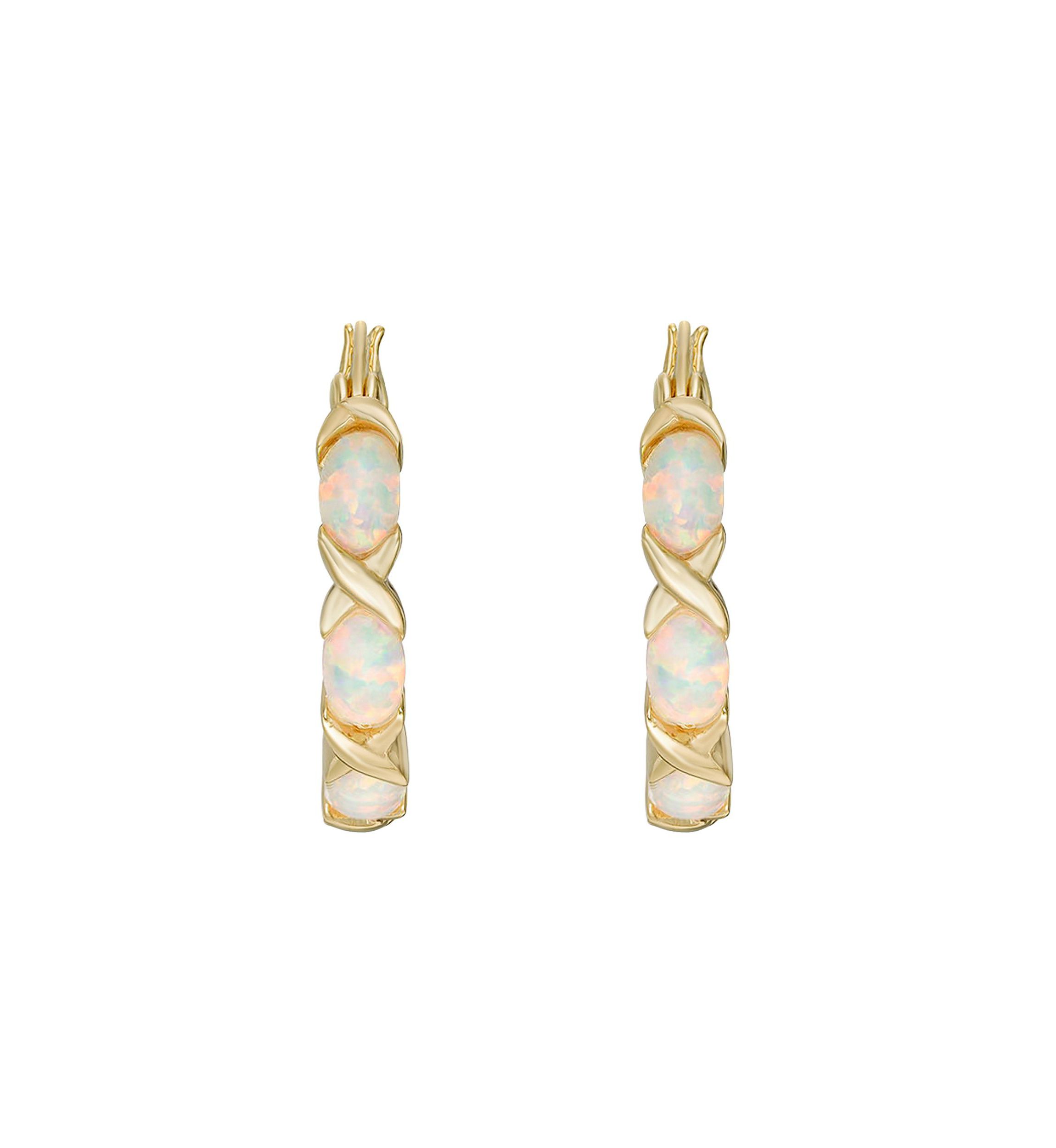 Lab Created 1.8 ct. t.w. Lab-created Opal Hoop Earrings in Gold Plated Sterling Silver