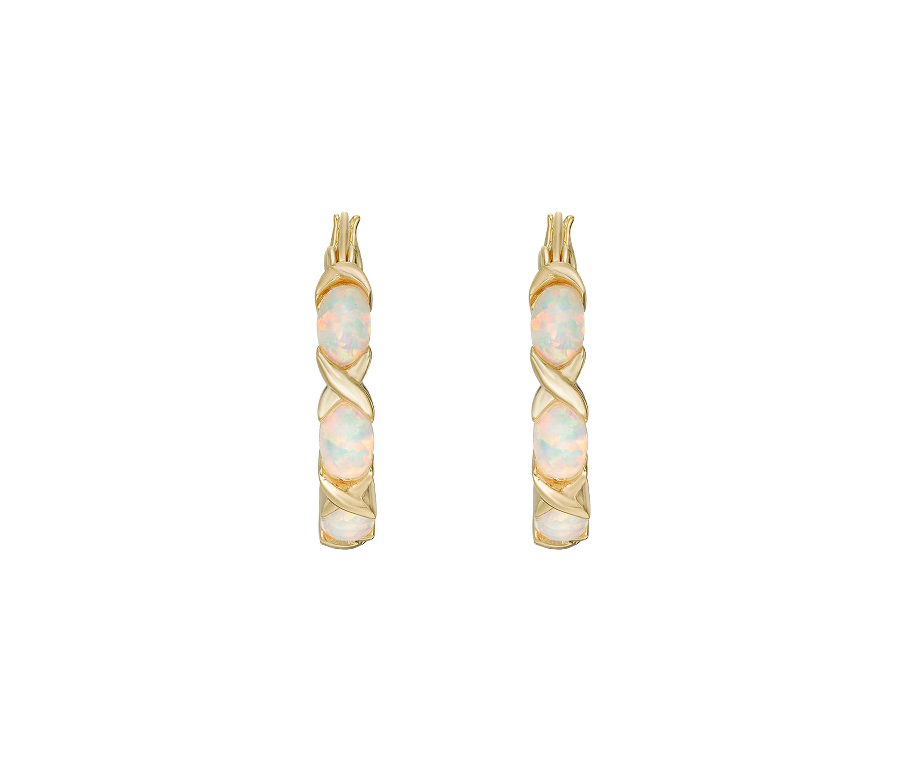 Lab Created 1.8 ct. t.w. Lab-created Opal Hoop Earrings in Gold Plated Sterling Silver