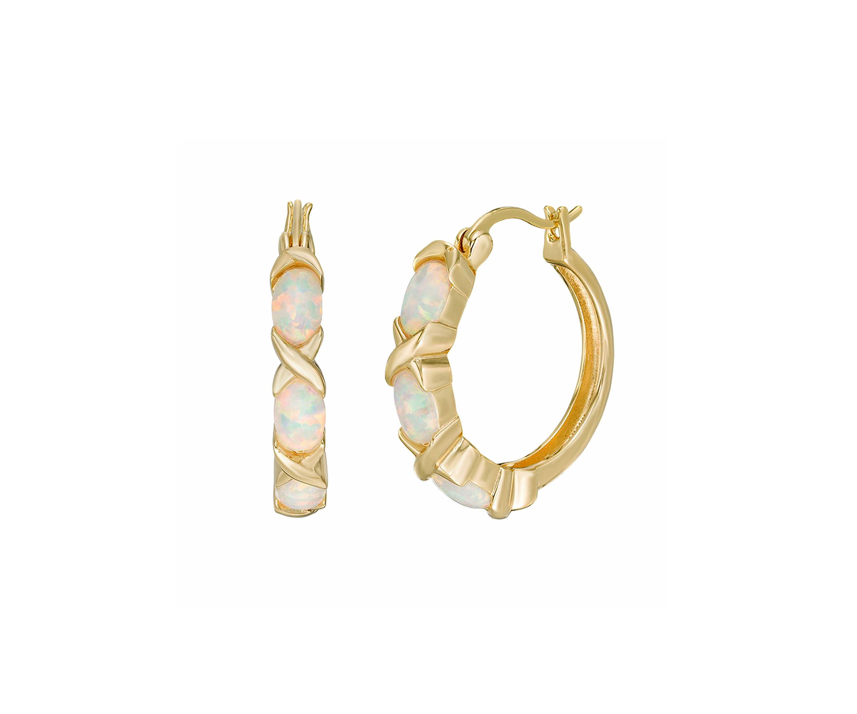 Lab Created 1.8 ct. t.w. Lab-created Opal Hoop Earrings in Gold Plated Sterling Silver