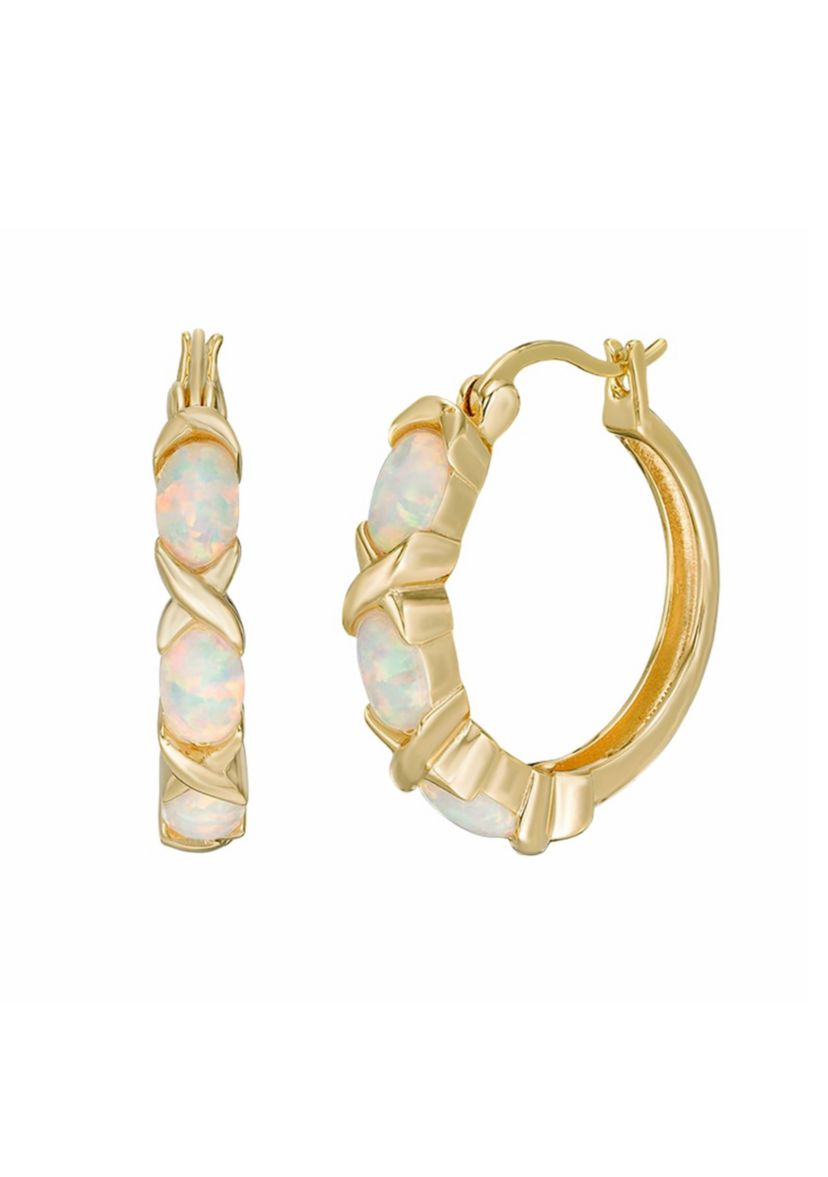 Lab Created 1.8 ct. t.w. Lab-created Opal Hoop Earrings in Gold Plated Sterling Silver