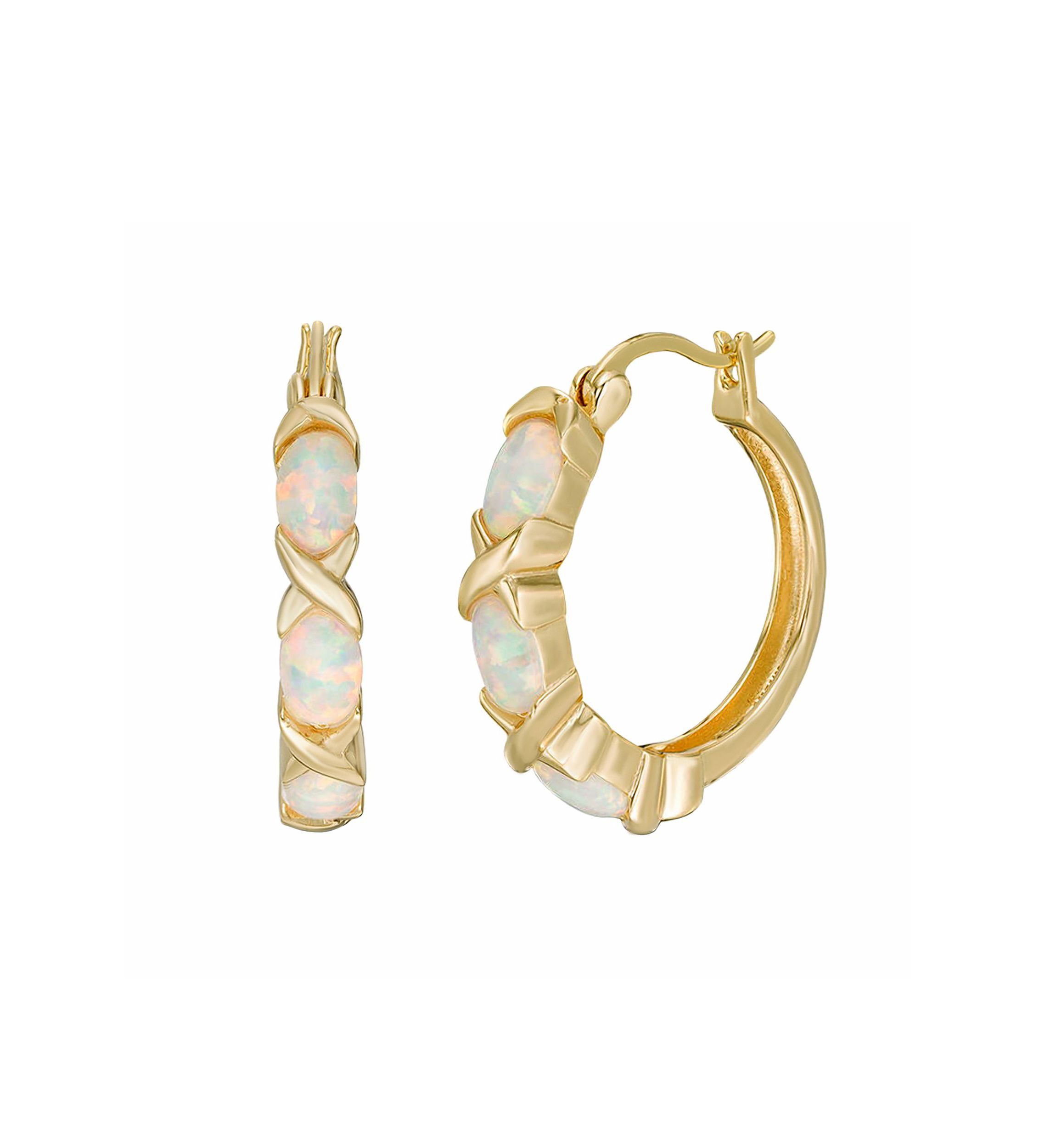 Lab Created 1.8 ct. t.w. Lab-created Opal Hoop Earrings in Gold Plated Sterling Silver