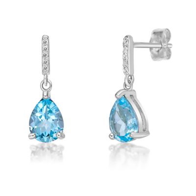 Gemminded Sterling Silver Earrings with Pear Shape Blue Topaz and White Topaz
