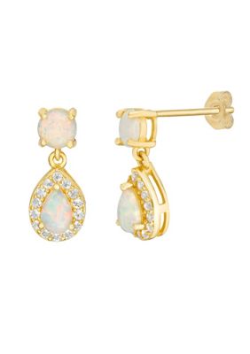 Gemminded Lab Created 0.4 ct. t.w. Lab-created Opal and 1 ct. t.w. White Topaz Hoop Earrings in Gold Plated Sterling Silver