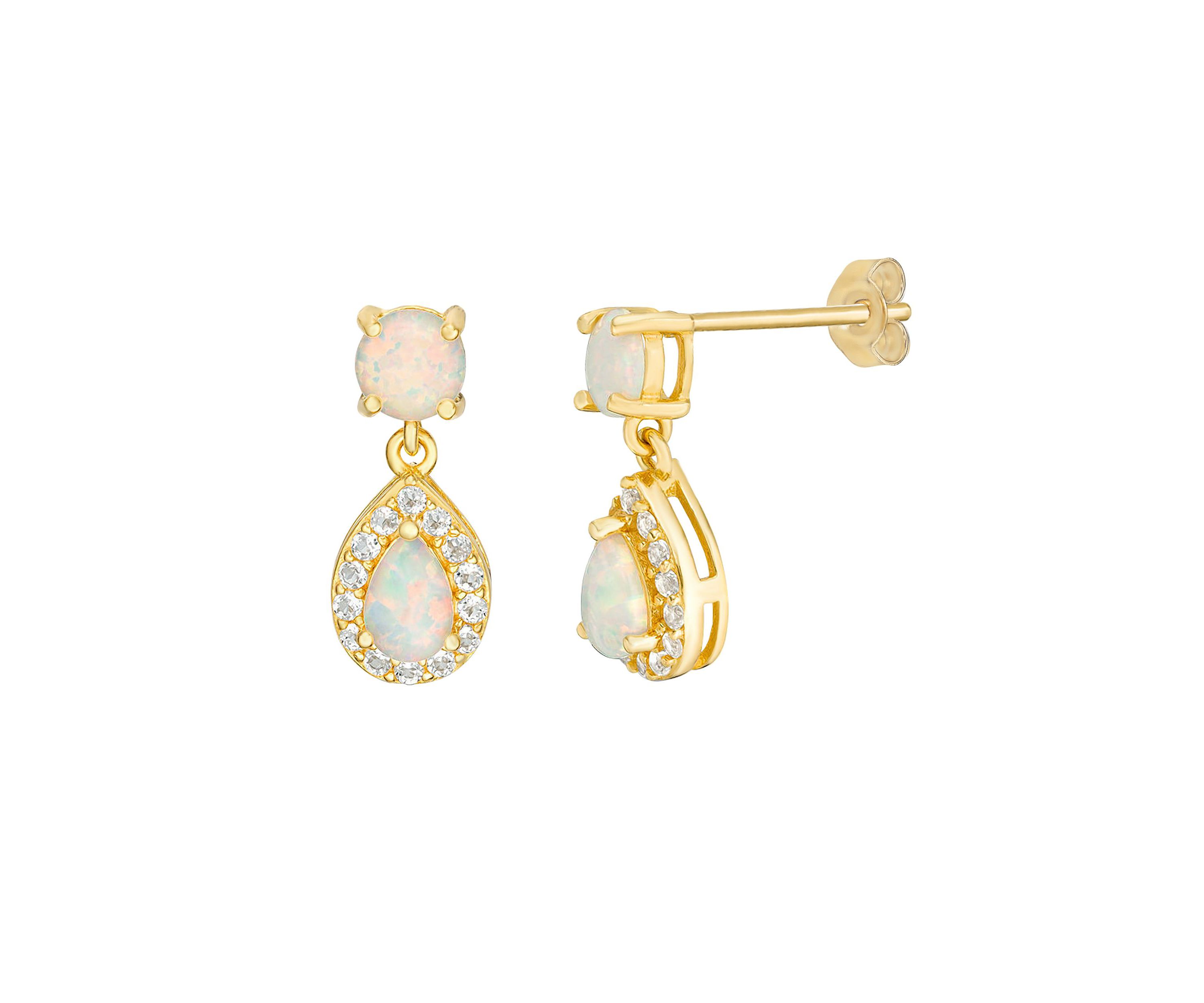 Lab Created 0.4 ct. t.w. Lab-created Opal and 1 ct. t.w. White Topaz Hoop Earrings in Gold Plated Sterling Silver