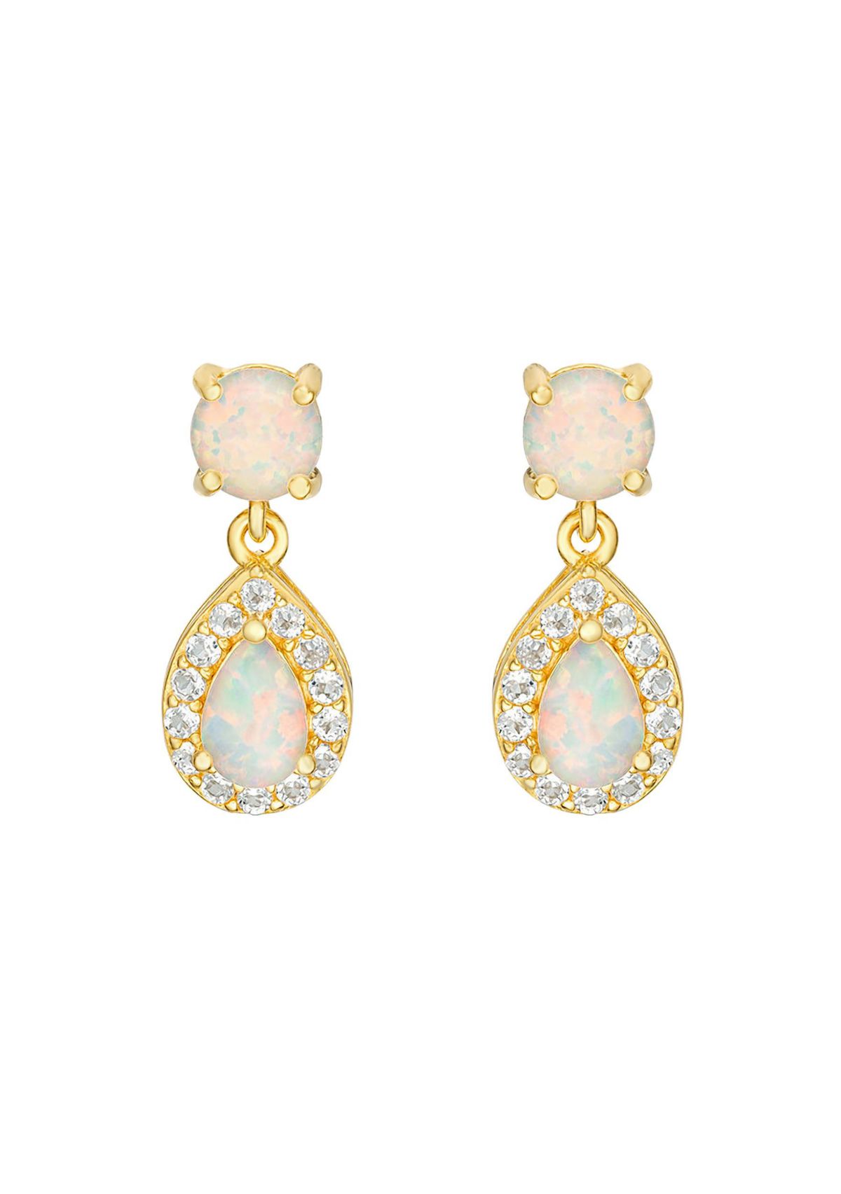 Lab Created 0.4 ct. t.w. Lab-created Opal and 1 ct. t.w. White Topaz Hoop Earrings in Gold Plated Sterling Silver