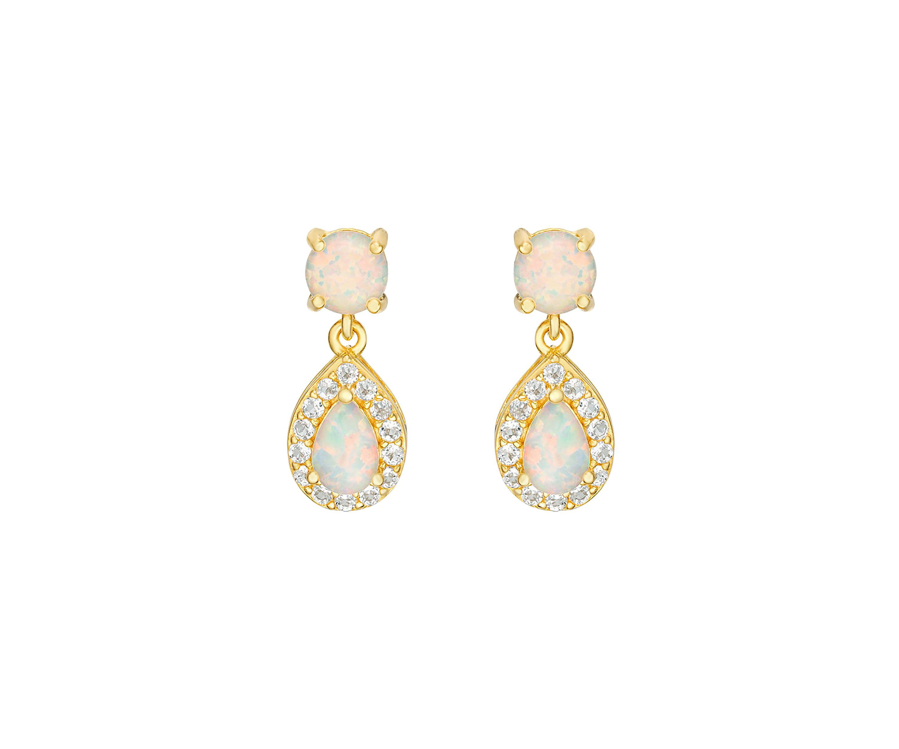 Lab Created 0.4 ct. t.w. Lab-created Opal and 1 ct. t.w. White Topaz Hoop Earrings in Gold Plated Sterling Silver