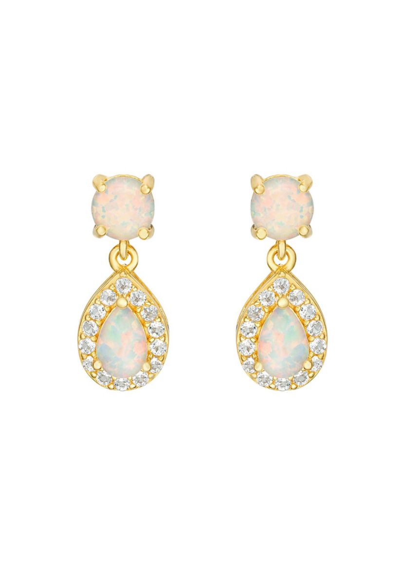 Lab Created 0.4 ct. t.w. Lab-created Opal and 1 ct. t.w. White Topaz Hoop Earrings in Gold Plated Sterling Silver