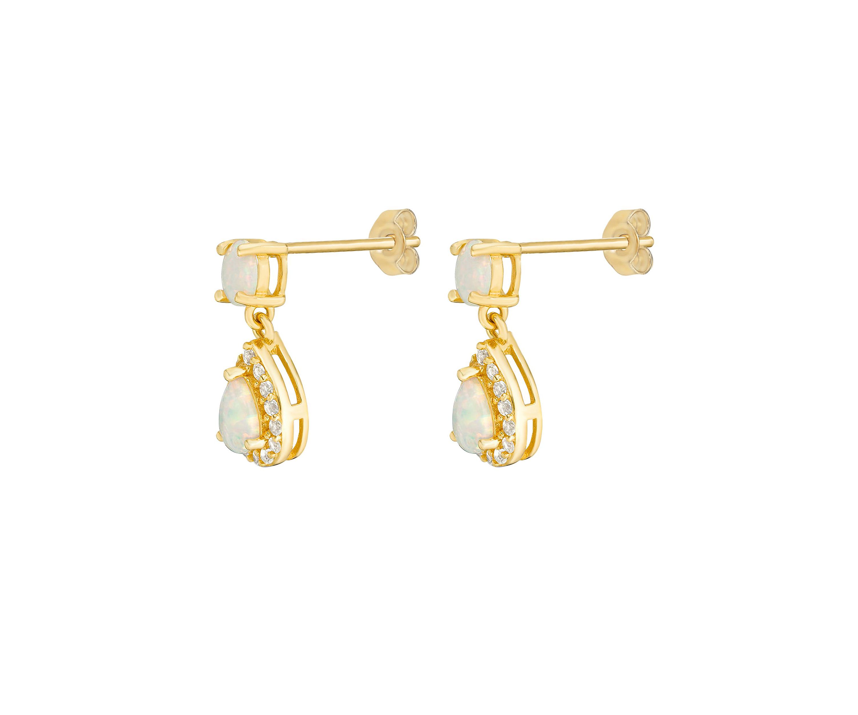 Lab Created 0.4 ct. t.w. Lab-created Opal and 1 ct. t.w. White Topaz Hoop Earrings in Gold Plated Sterling Silver