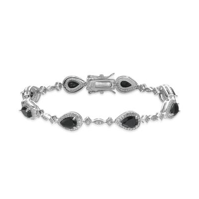 Gemminded 14.2 ct. t.w. Black Onyx & Lab-Created White Sapphire Bracelet in Sterling Silver