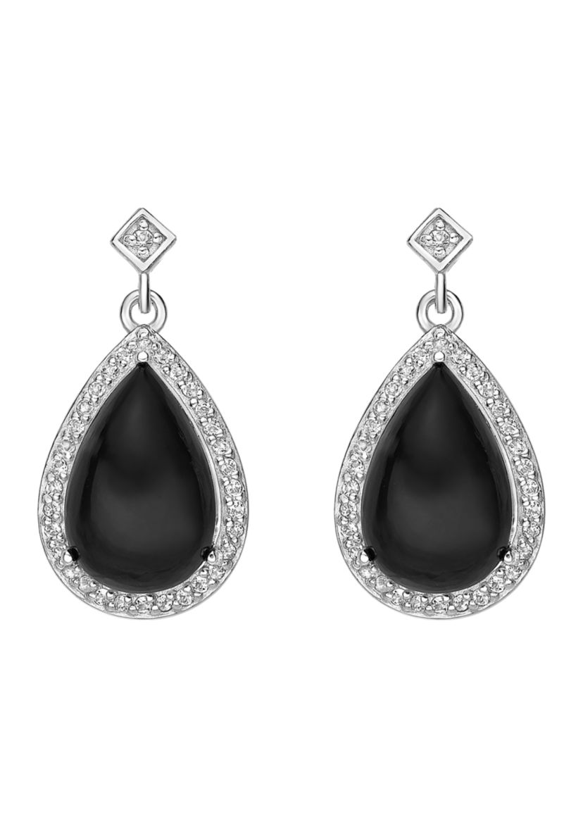 2.6 ct. t.w. Black Onyx and 5/8 ct. t.w. White Topaz Earrings in Sterling Silver