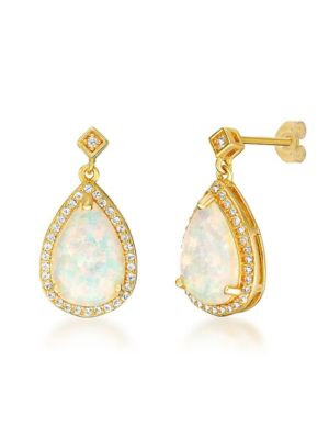 Gemminded Lab Created 2.6 ct. t.w. Lab-created Opal and 5/8 ct. t.w. White Topaz Earrings in Gold Plated Sterling Silver