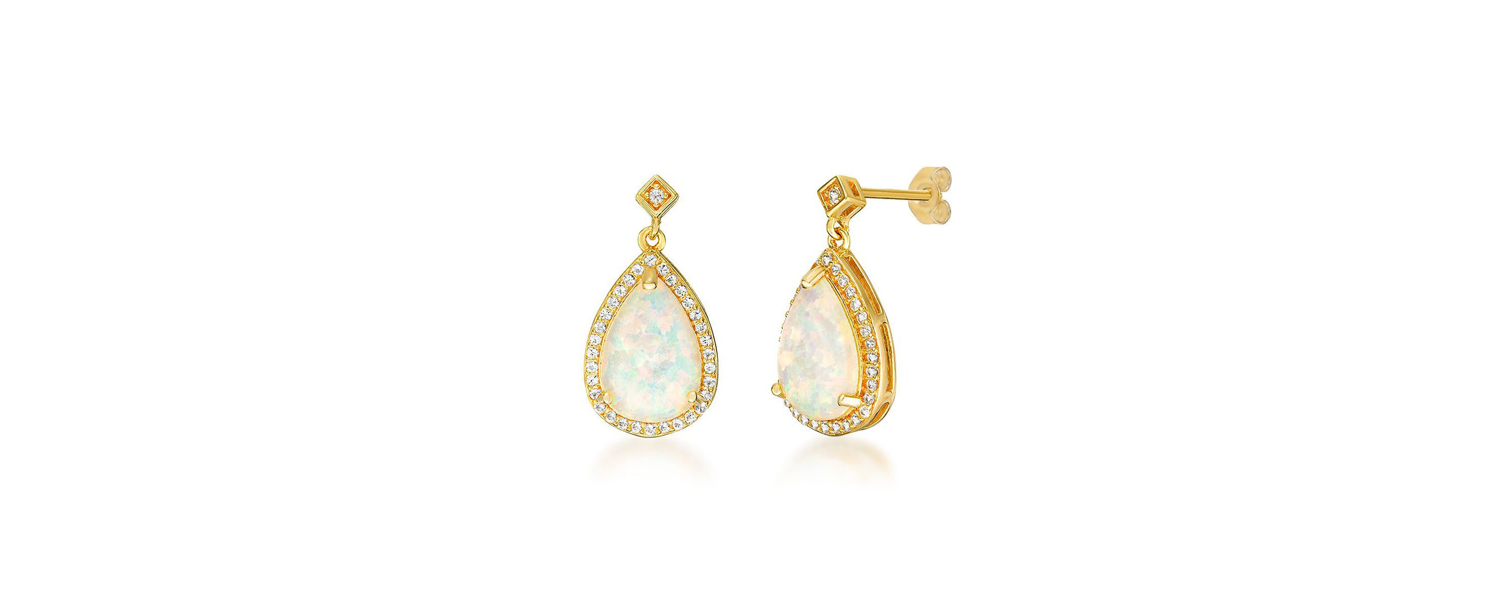 Lab Created 2.6 ct. t.w. Lab-created Opal and 5/8 ct. t.w. White Topaz Earrings in Gold Plated Sterling Silver