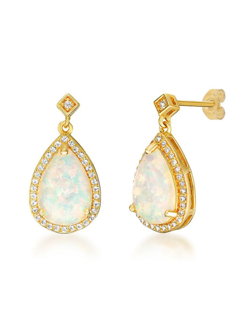 Lab Created 2.6 ct. t.w. Lab-created Opal and 5/8 ct. t.w. White Topaz Earrings in Gold Plated Sterling Silver