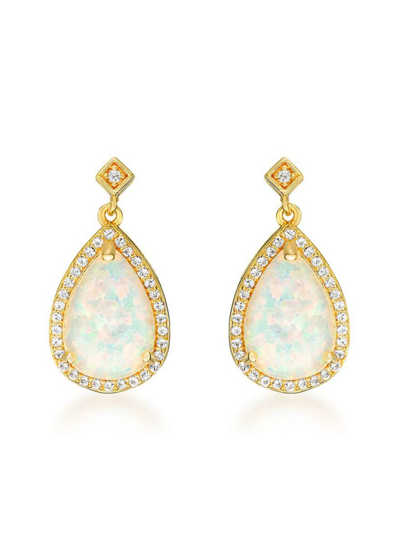 Lab Created 2.6 ct. t.w. Lab-created Opal and 5/8 ct. t.w. White Topaz Earrings in Gold Plated Sterling Silver