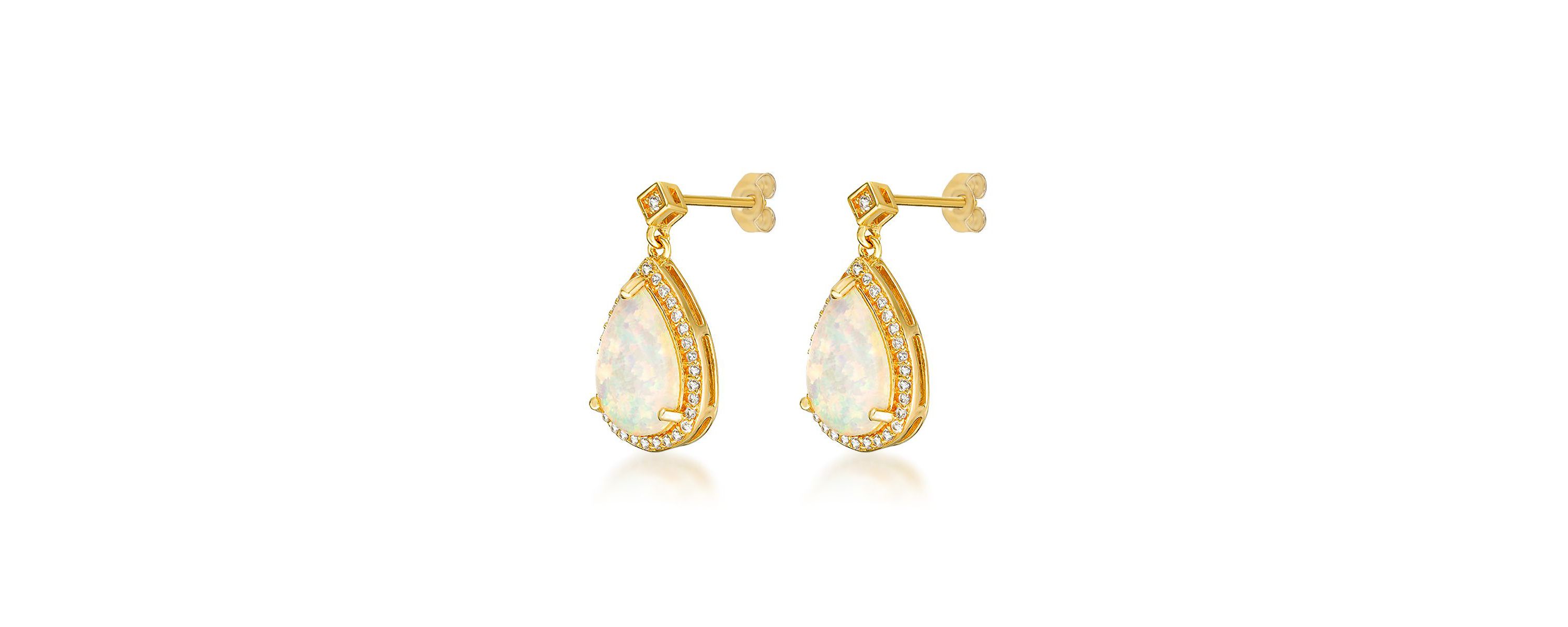 Lab Created 2.6 ct. t.w. Lab-created Opal and 5/8 ct. t.w. White Topaz Earrings in Gold Plated Sterling Silver