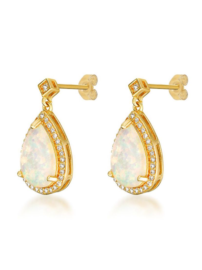 Lab Created 2.6 ct. t.w. Lab-created Opal and 5/8 ct. t.w. White Topaz Earrings in Gold Plated Sterling Silver