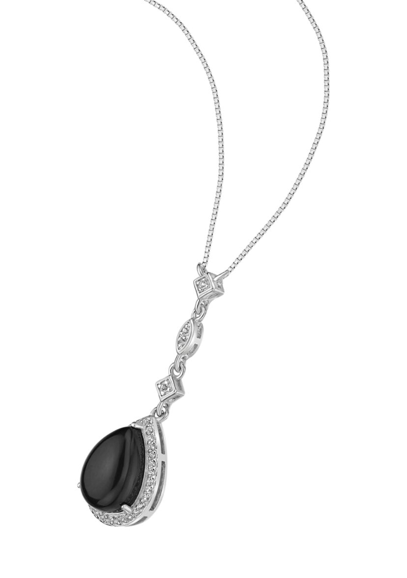 1 1/3 ct. t.w. Black Onyx and 1/3 ct. t.w. White Topaz Pendant Necklace in Sterling Silver