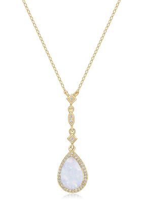 Gemminded Lab Created 1.3 ct. t.w. Lab-created Opal and 3/8 ct. t.w. White Topaz Pendant Necklace in Gold Plated Sterling Silver