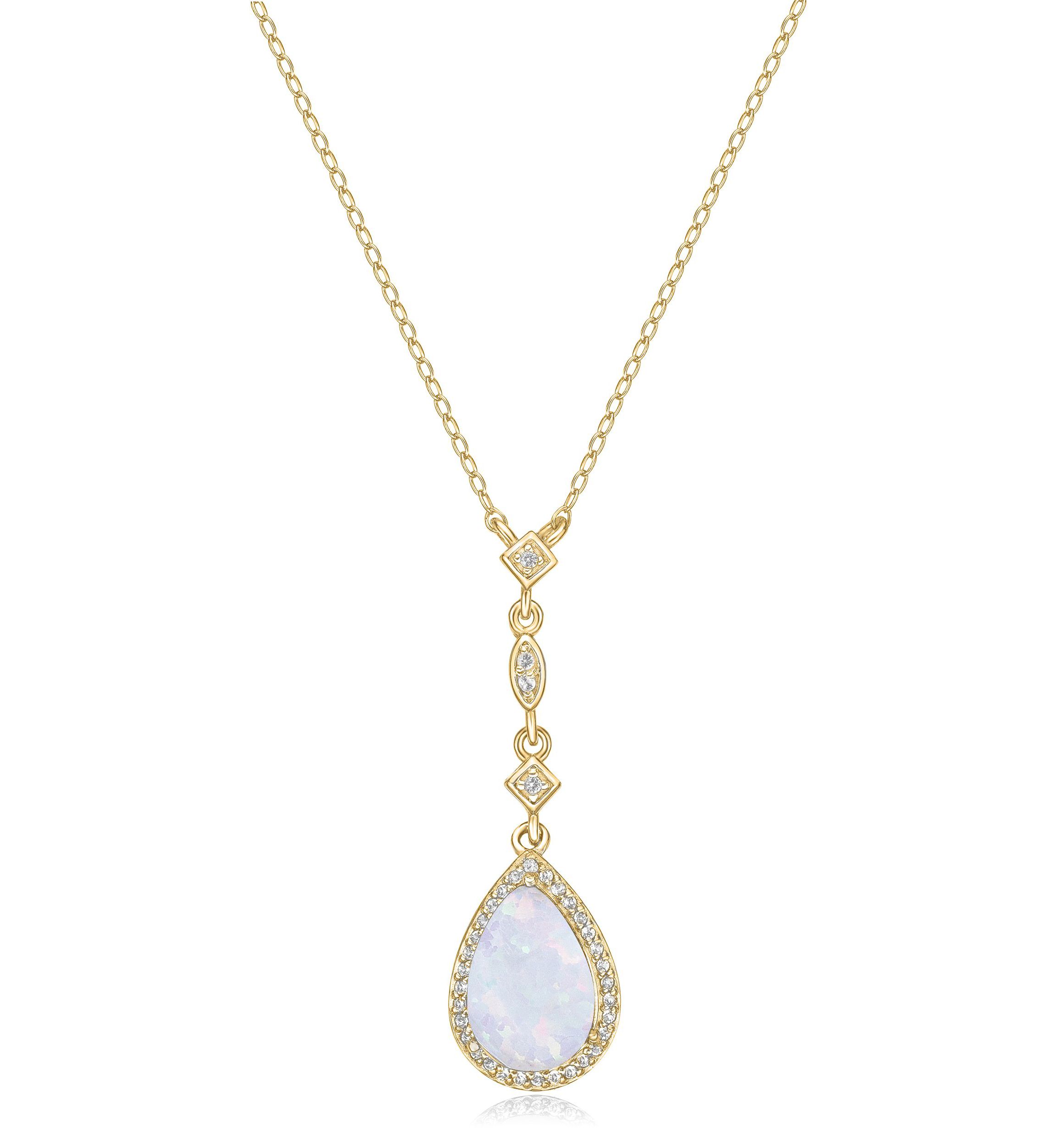 Lab Created 1.3 ct. t.w. Lab-created Opal and 3/8 ct. t.w. White Topaz Pendant Necklace in Gold Plated Sterling Silver