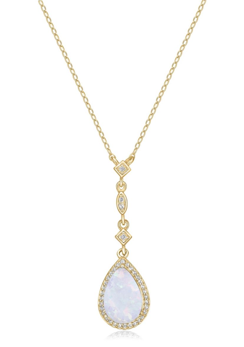 Lab Created 1.3 ct. t.w. Lab-created Opal and 3/8 ct. t.w. White Topaz Pendant Necklace in Gold Plated Sterling Silver