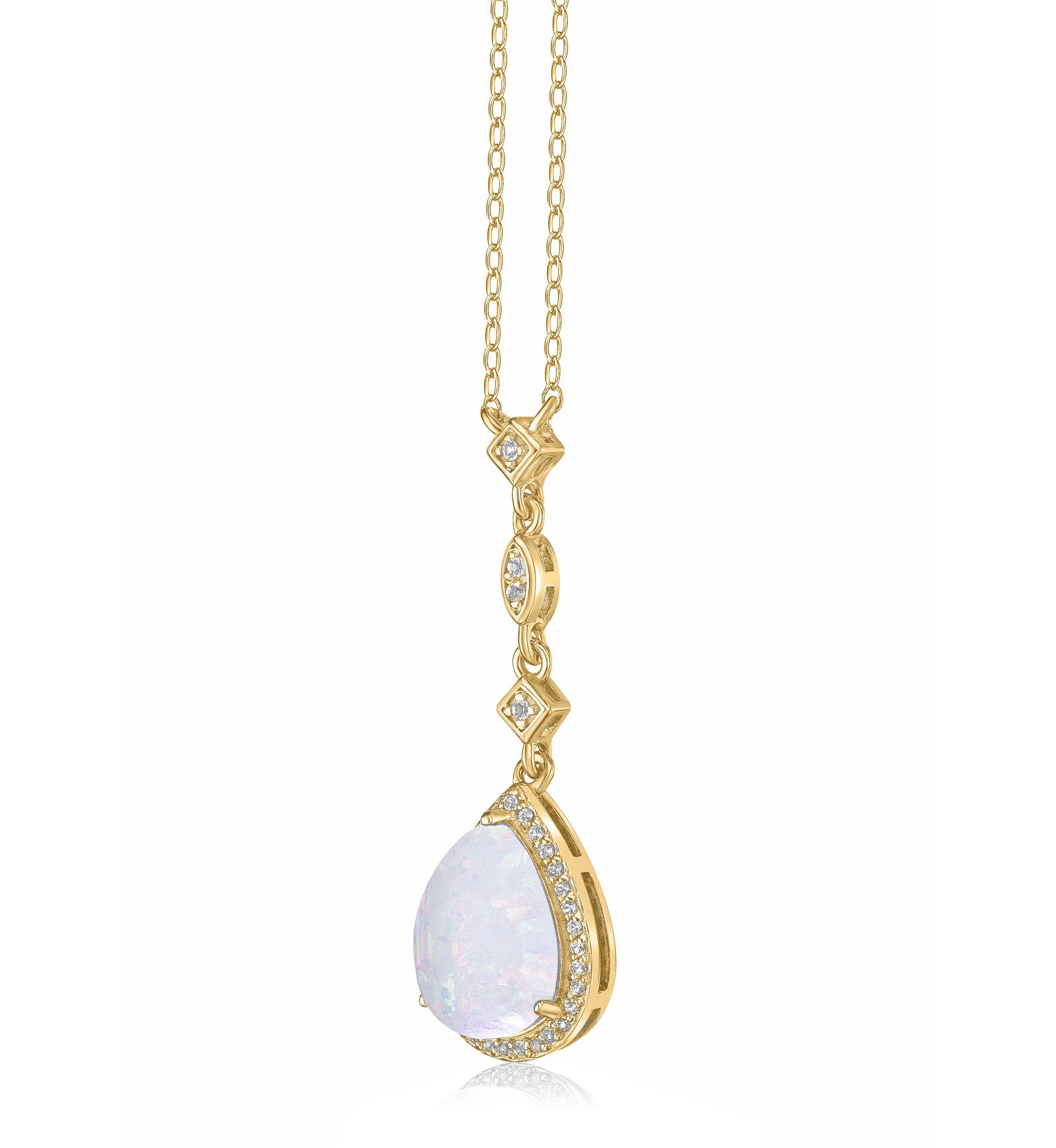 Lab Created 1.3 ct. t.w. Lab-created Opal and 3/8 ct. t.w. White Topaz Pendant Necklace in Gold Plated Sterling Silver
