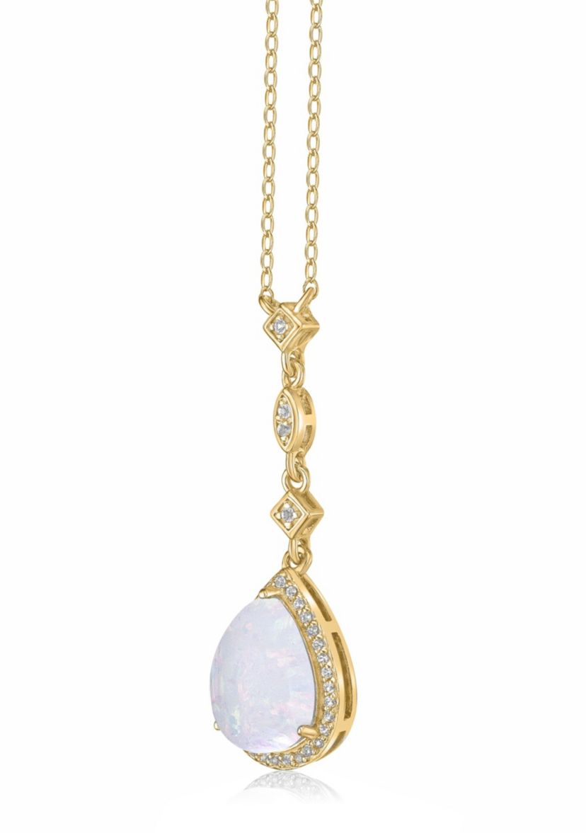 Lab Created 1.3 ct. t.w. Lab-created Opal and 3/8 ct. t.w. White Topaz Pendant Necklace in Gold Plated Sterling Silver