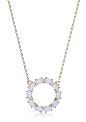 Gemminded Lab Created 1.6 ct. t.w. Lab-created Opal Hoop Pendant Necklace in Gold Plated Sterling Silver, White