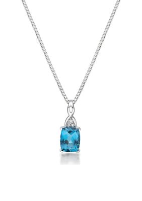 Belk & Co 2.5 ct. t.w. London Blue Topaz and 1/10 ct. t.w. Diamond Pendant Necklace in 10K White Gold, 18 in