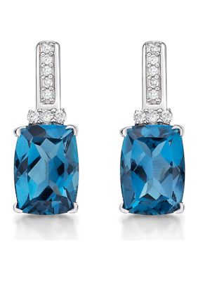 Belk & Co 1 Ct. T.w. London Blue Topaz And 1/10 Ct. T.w. Diamond Earrings In 10K White Gold