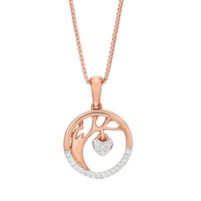 Brilliant Grown Women's Rose Gold Plated Sterling Silver Diamond Heart Tree Pendant Necklace
