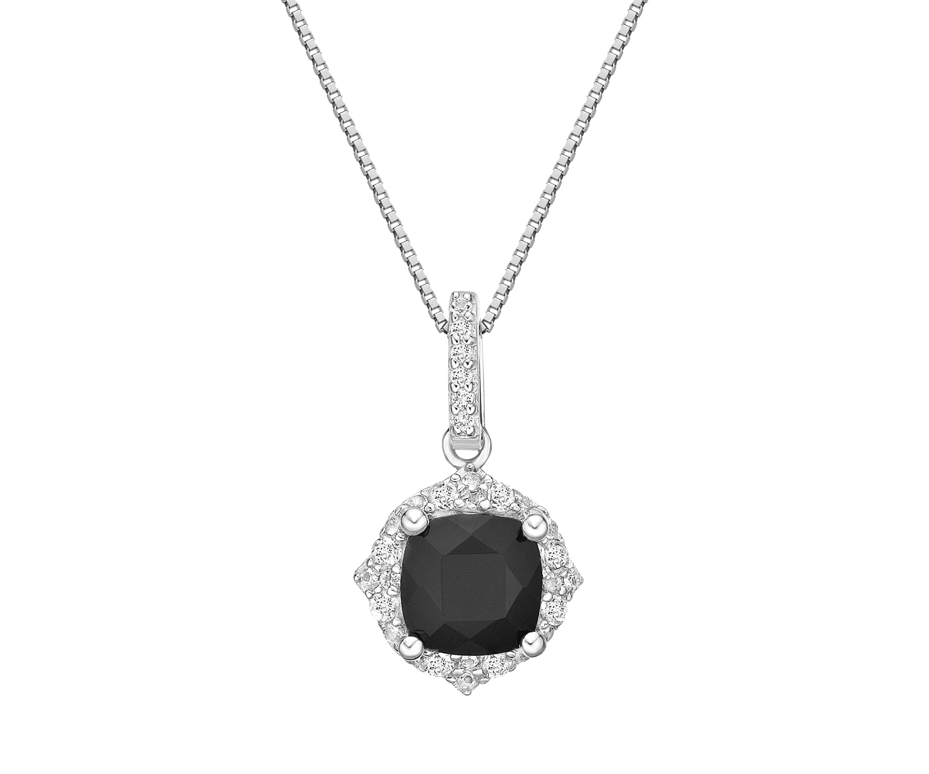 3/4 ct. t.w. Black Onyx and 1/5 ct. t.w. White Topaz Pendant Necklace in Sterling Silver