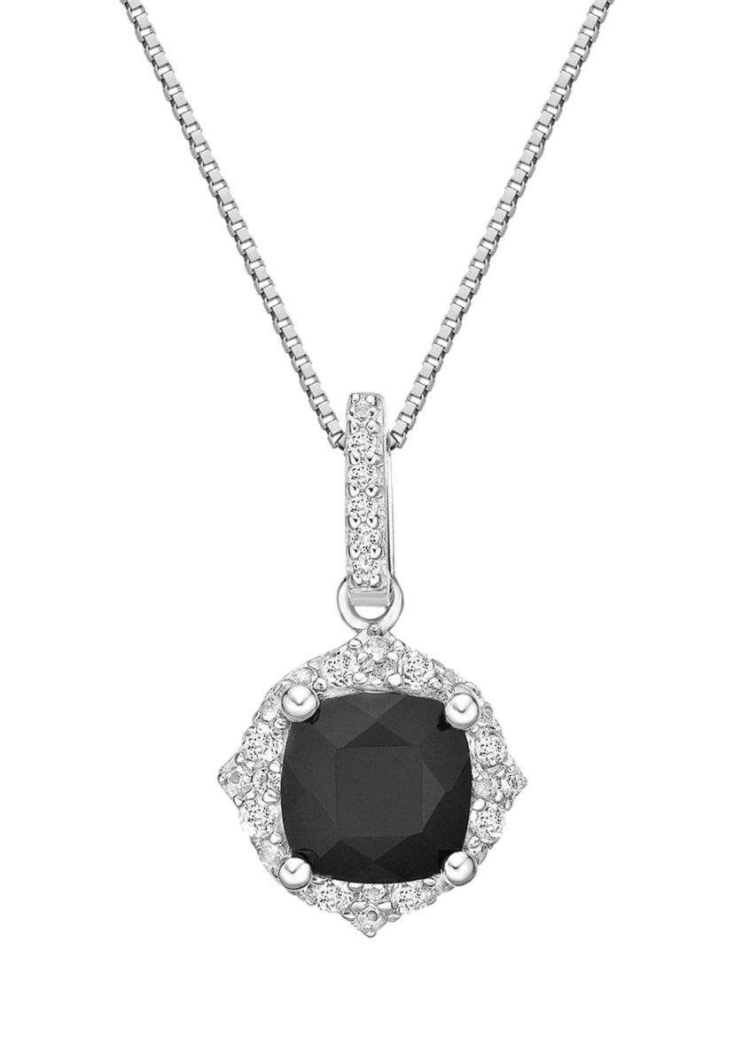3/4 ct. t.w. Black Onyx and 1/5 ct. t.w. White Topaz Pendant Necklace in Sterling Silver
