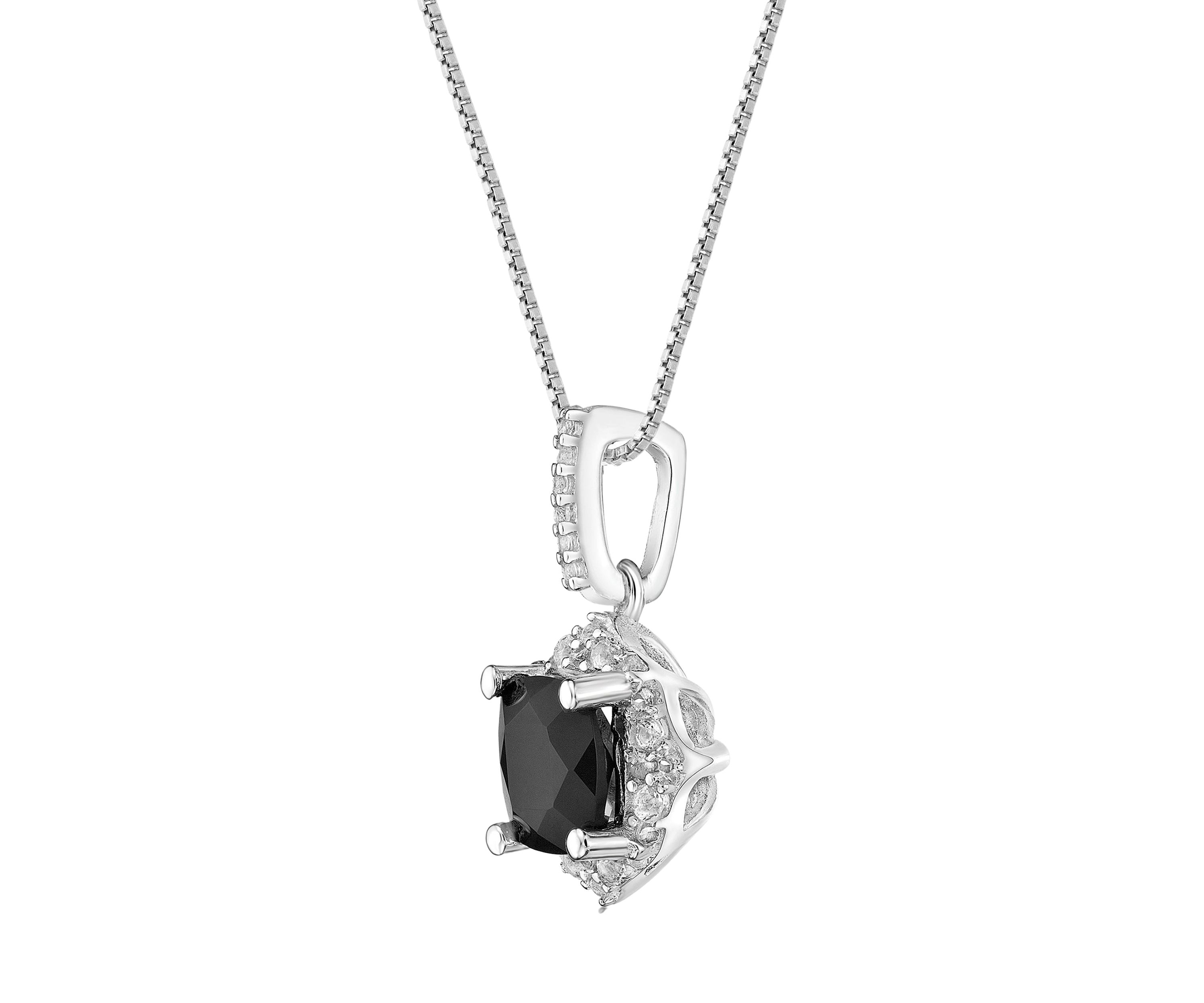 3/4 ct. t.w. Black Onyx and 1/5 ct. t.w. White Topaz Pendant Necklace in Sterling Silver