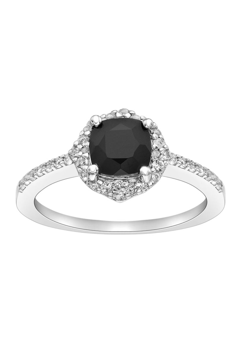 3/4 ct. t.w. Black Onyx and 1/3 ct. t.w. White Topaz Ring in Sterling Silver