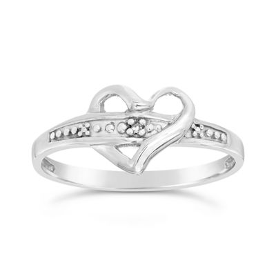 Brilliant Grown Women's Round Diamond Gold Open Heart Ring, White, 6.5