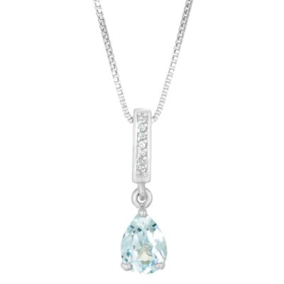 Gemminded Lab Created Women's Sterling Silver Pear Shape Created Sapphire & White Topaz Accent Pendant Necklace, 18 in