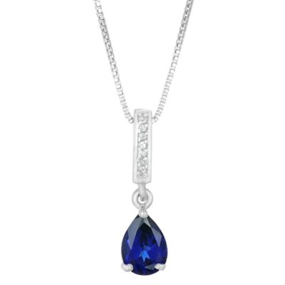 Gemminded Lab Created Women's Sterling Silver Pear Shape Created Sapphire & White Topaz Accent Pendant Necklace, Blue, 18 in