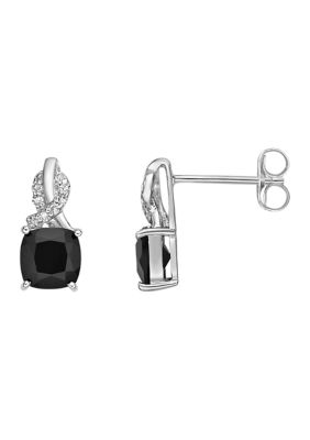 Belk & Co 1.6 Ct. T.w. Black Onyx And Diamond Accent Earrings In Sterling Silver