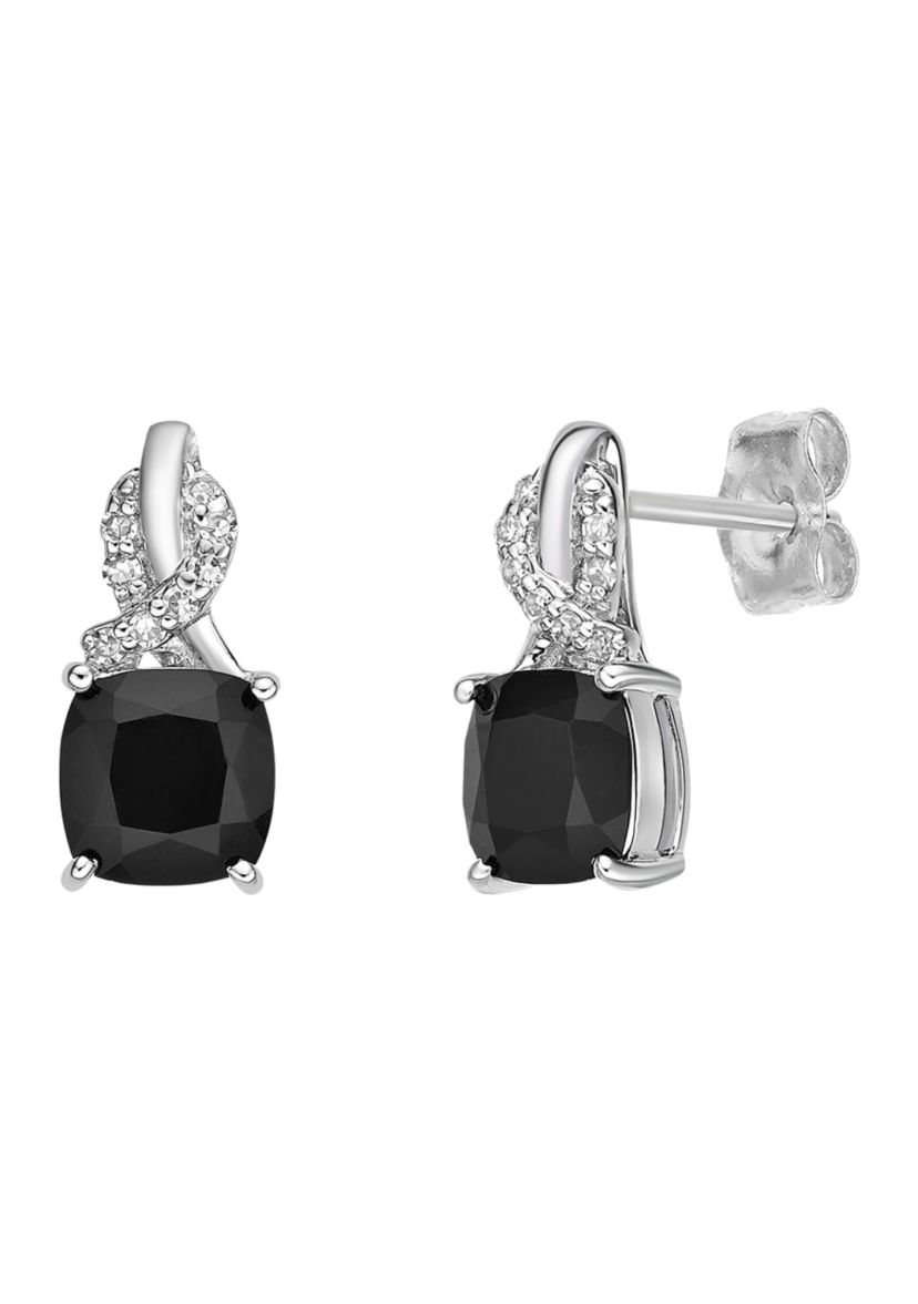 1.6 ct. t.w. Black Onyx and Diamond Accent Earrings in Sterling Silver