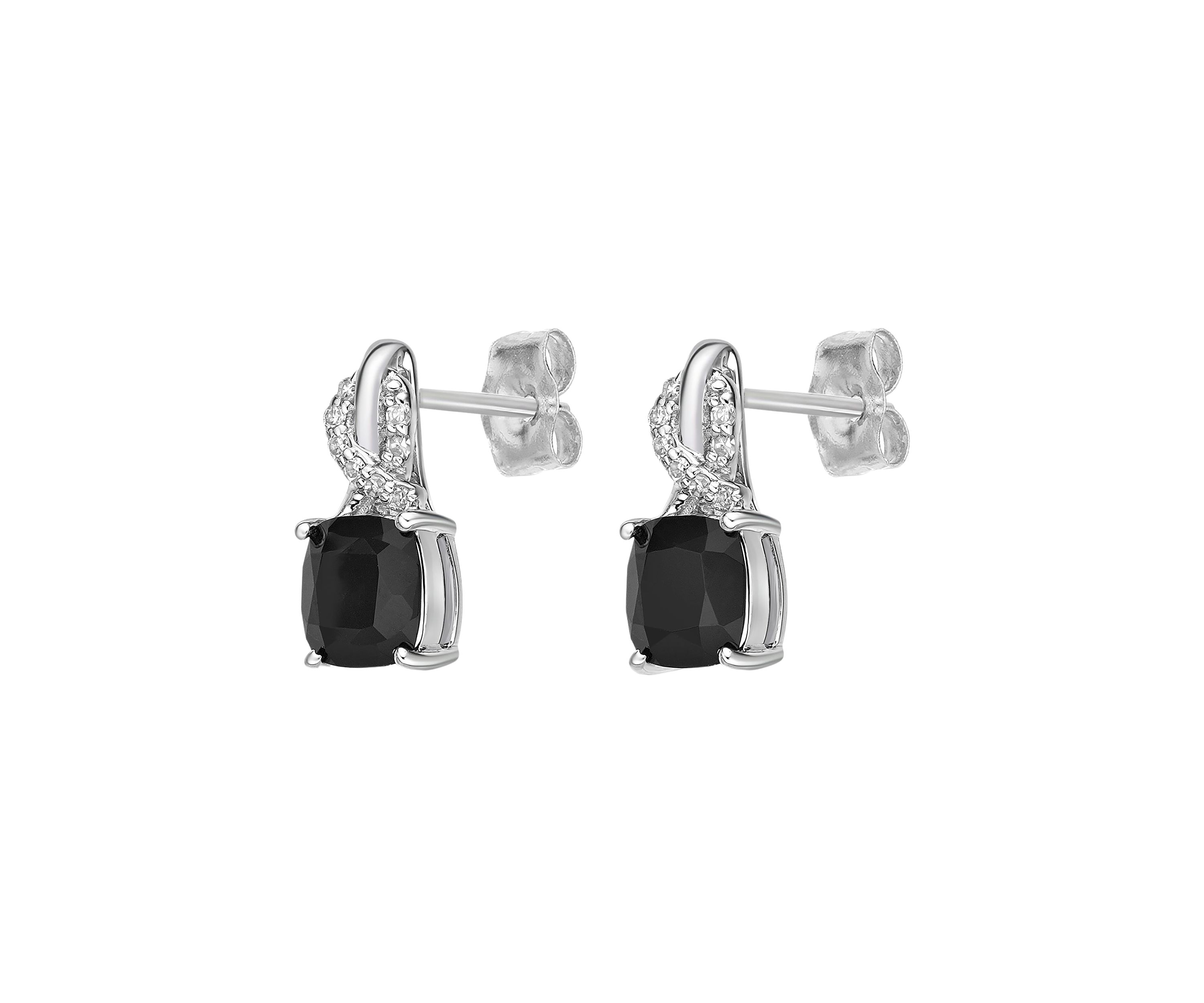 1.6 ct. t.w. Black Onyx and Diamond Accent Earrings in Sterling Silver