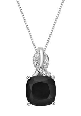 Gemminded Lab Created Women's Sterling Silver Cushion Cut Gemstone & Diamond Accent Pendant Necklace